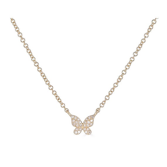 14k Gold Diamond Butterfly Necklace 14k Gold Layering | Etsy