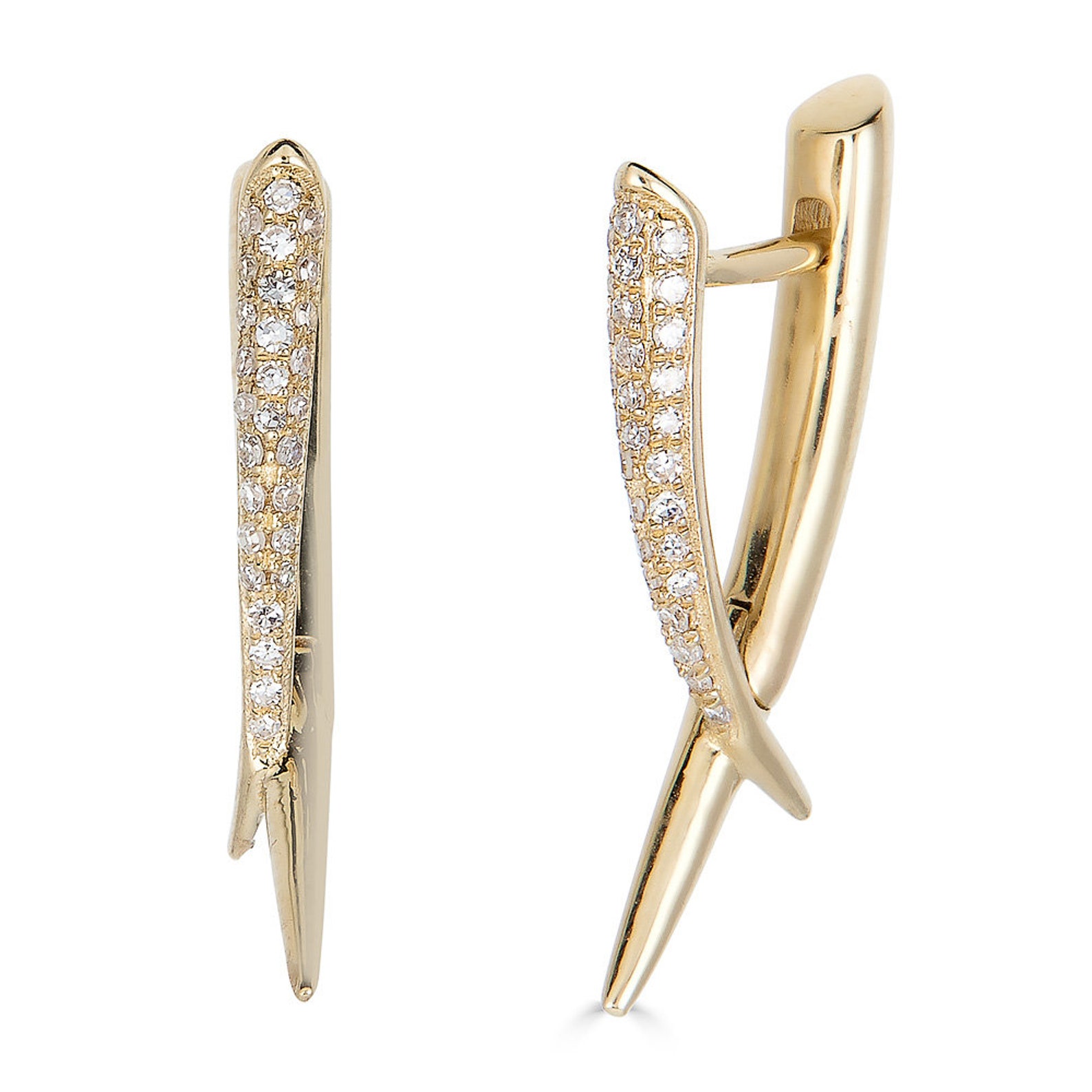 14k Diamond Spike Earrings Spike Solid Gold Hoop Earrings - Etsy