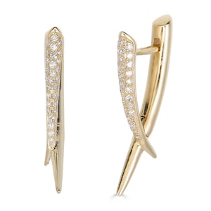 14k Diamond Spike Earrings Spike Solid Gold Hoop Earrings - Etsy