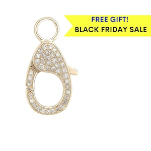 14k Gold Diamond Lobster Lock, 14K Solid Gold Diamond Enhancer Charm Pendant Lock, 14k Gold Charm Lock, Gold Charm Holder, black friday sale