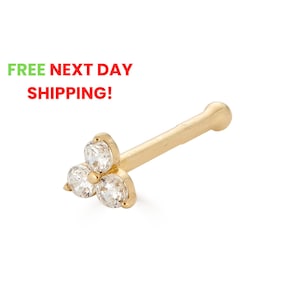 14K Solid Gold CZ Nose Stud, 20g 0.8mm Nose Stud, CZ cluster flower nose stud, 14k Nose Ring, Bone Nose Stud - 14K Body Piercing Jewelry