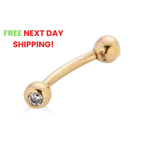14K Gold Basic Curve Barbell Eyebrow Ring Lip Rook Daith