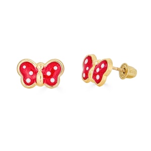 14K Large Purple Butterfly Studs, Solid Gold earrings for girls, Butterfly earrings for girls, Solid Gold Screw back earrings for children