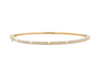 Brazalete con diamantes de 14k, brazalete de oro con diamantes, brazalete con cierre de seguridad, brazalete de oro con diamantes, regalo de joyería para ella, brazalete para combinar con otros.
