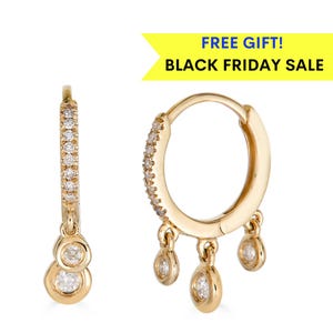 14K Diamond Dangle Bezel Hoop Earrings, 14K Diamond Hoop Earrings, Diamond Bezel Earrings, Diamond Huggie Earrings,Everyday diamond Earrings