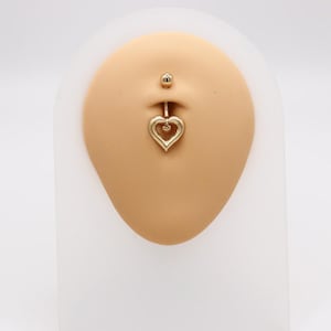 14K Dangle Double Heart Belly Ring, Solid gold Heart Belly Ring, Heart Belly Jewelry, Gift for her, Solid Gold Body Jewelry, Heart Jewelry