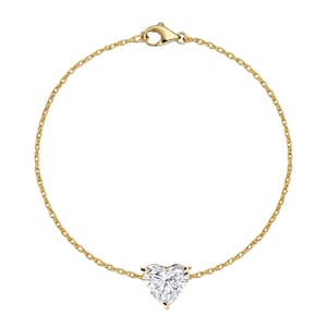 14K Lab Grown Diamond Heart Solitaire Bracelet, Diamond Solitaire Bracelet, Diamond Bracelet, Everyday Bracelet, Anniversary Gift for her