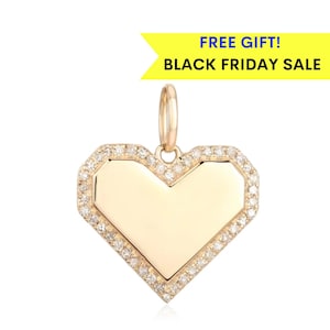 14K Diamond Outlined Heart Engravable Charm, engravable heart charm, personalized heart charm, 14k gold love charm, diamond heart pendant