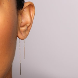 14K Chain Threader Earrings, - Sold as Single or Pair- , Solid Gold Chain Duster Earrings, Long Gold Threader Earrings, Gift for her