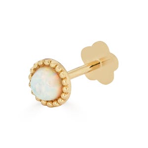 14K Synthetic Opal Threaded Labret, 14K Conch Piercing, solid gold threaded earrings for piercings, body piercing jewelry, 14k helix tragus