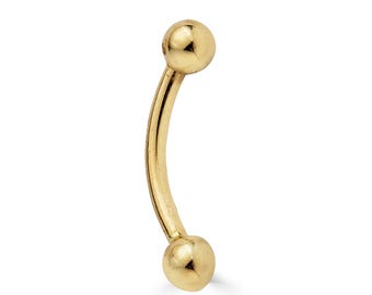 14K Solid Gold curved barbell, 16g curved barbell body jewelry, Solid Gold Eyebrow Piercing, Real Gold body piercing jewelry