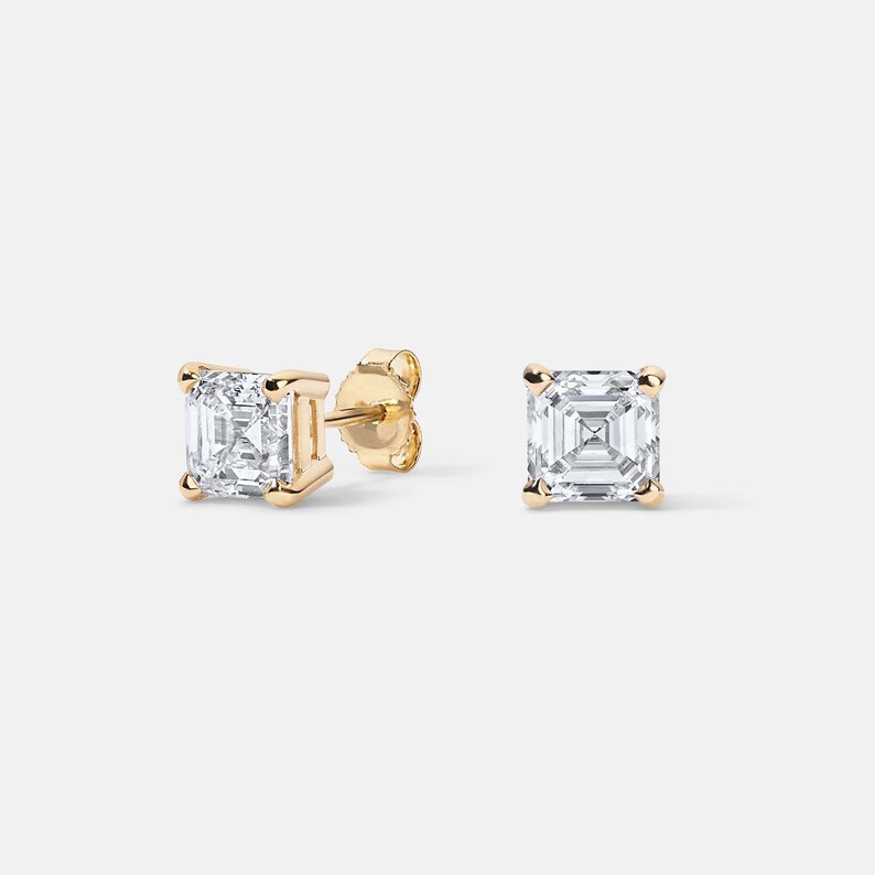 14K Asscher Cut Lab Diamond Stud Earrings, IGI Certified Diamond Studs 14K Lab Grown diamond studs, everyday diamond earrings, gift for her image 6