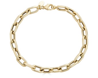 Thick Oval Link 14K Solid Gold Italian Chain Bracelet, black friday sale, large link bracelet, stacking bracelet, box chain bracelet