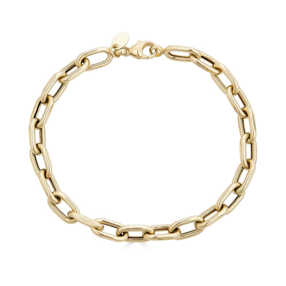 Thick Oval Link 14K Solid Gold Italian Chain Bracelet, Black Friday Sale, Large Link Bracelet, Stacking Bracelet, Box Chain Bracelet