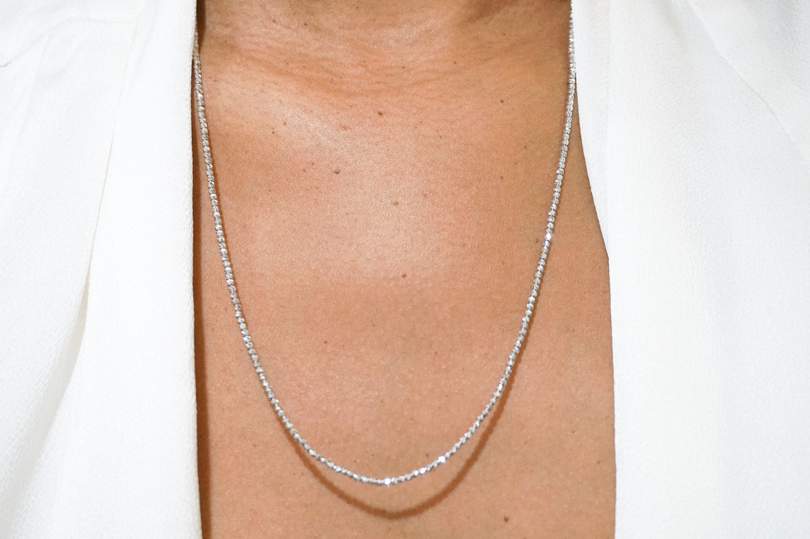 14k Gold Diamond Cut Ball Chain Gold Necklace Glitter Gold Etsy