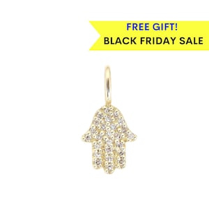 14K Diamond Hamsa Hand Charm, Gold Hamsa, Diamond Evil Eye Bracelet, 14K Gold Diamond Evil Eye Bracelet, Good Luck Charm Christmas Gift