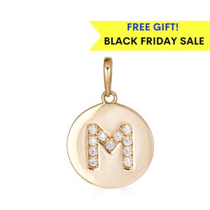 14K Initial CZ Disc Pendants, Solid Gold Letter Necklace, real gold initial charm, Real Gold Initial necklace, Christmas gift for her, gift