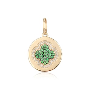14K Four Leaf Clover Charm, Tsavorite green leaf clover charm, Diamond 4 leaf clover pendant, luck of the irish jewelry, good luck jewelry