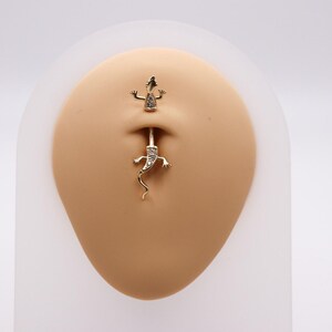 14K Gold Lizard Belly Ring, 14 Gauge, Real Gold Belly Ring, Animal Belly Ring, Solid Gold Belly Jewelry, Body Piercing Jewelry
