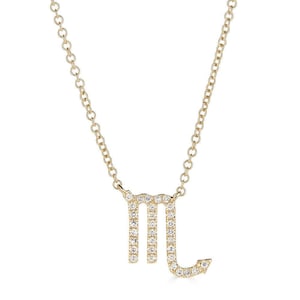 14k Gold Diamond Zodiac Sign Necklace, Horoscope Charm