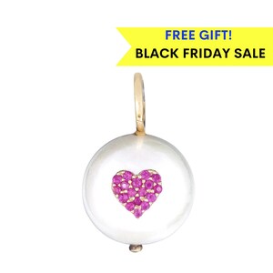 14k Gold Ruby Heart Charm, Gold Pearl Charm, Pearl Charm, 14K Gold Ruby Heart Charm, Ruby Heart, Christmas Gift for her, black friday sale