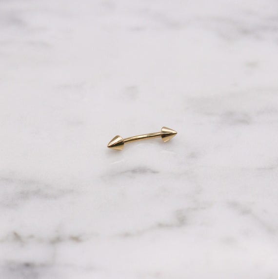 14K Curved Barbell, 16g Curved Barbell, Solid Gold Eyebrow