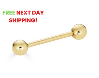 14G Barbell, 14K Tongue Barbell, Real Gold Barbell Jewelry, Solid Gold Barbell, 14 Gauge Barbell, Solid Gold Tongue Ring, Body Piercing