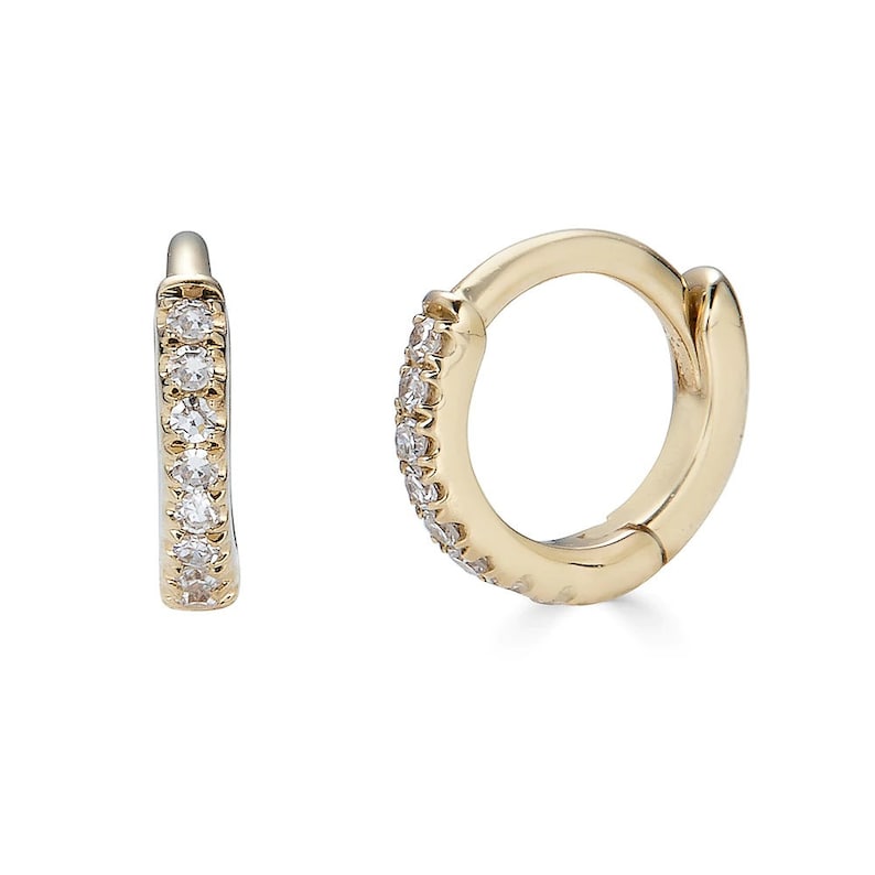 14k Diamond Huggie Hoop Earrings, Solid Gold Hoop Earrings, tiny diamond hoop earrings, 14k Gold Hoops, 2nd hole 2-A5-A7 image 7