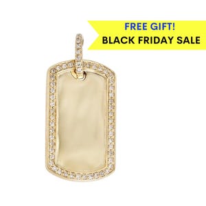 14k Gold Diamond Dog Tag Necklace, Solid 14k Gold Diamond Dog Tag, Christmas Gift, black friday sale, Celestial Necklace, Dog Tag- (6-E2-E3)