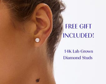 14K Lab Grown Diamond Studs, IGI Certified Diamond Stud Earrings,everyday diamond earrings, Anniversary Gift for her, Christmas Gift for her