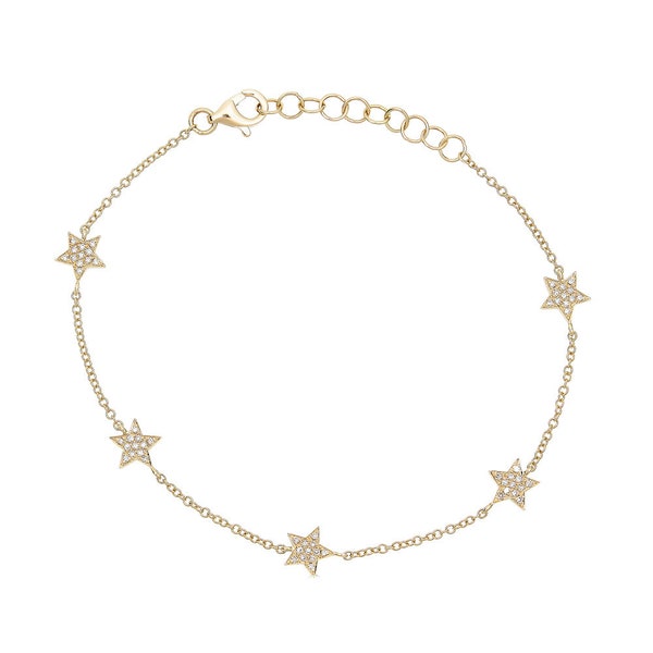 14K Gold Diamond Star Bracelet, Star Charm Bracelet, Celestial Star Bracelet, Small Diamond Star Bracelet, black friday sale - (7-A3)