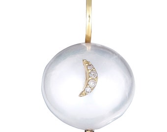 14k Gold Moon Charm, Gold Pearl Charm, Pearl Charm, 14K Gold Diamond Moon Charm, Diamond Moon Pearl, Christmas Gift, Celestial Jewelry
