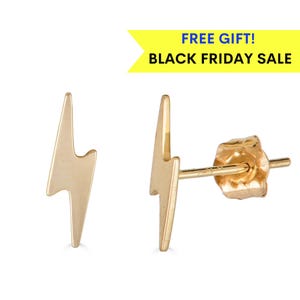14K Gold Lightning Bolt Stud Earrings, 14K Solid Gold Lightning Bolt Studs, Real Gold Lightning Bolt Studs, Gift for Her, 2nd hole piercing
