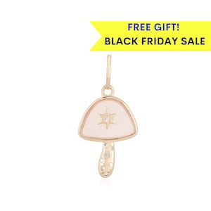 14K Rose Quartz Mushroom Charm, Diamond Mushroom Charm, Gemstone mushroom charm, cute mushroom pendant, gift for her, black friday sale