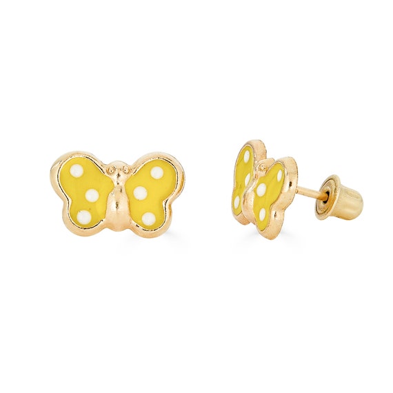 18ct gold and enamel red butterfly lever back earrings for children | Laval  Europe