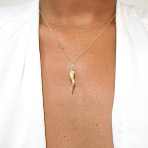 14k Gold Italienische Horn Halskette, Horn Halskette, 14k Cornicello Anhänger, Good Luck Schmuck, Horn, Gold Layering Halskette, black Friday Sale