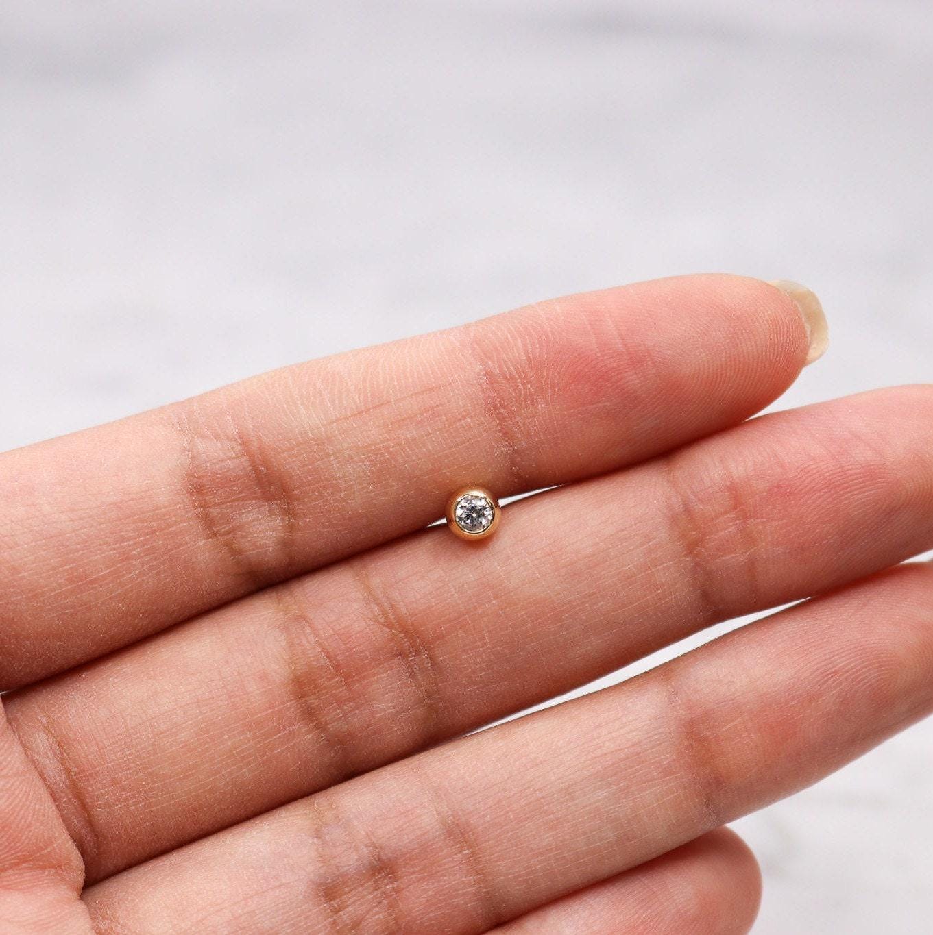 Replacement Ball 14k Solid Yellow Or White Gold Cz Gem 14g 4mm Kugel Fur Langhantel