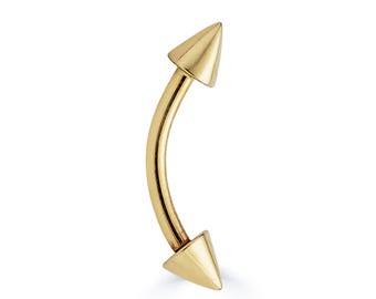 14K Yellow Gold Curved Barbells in 10G,12G, 14G, 16G, 18G With