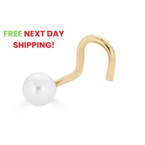 Piercing al naso in oro massiccio 14 carati con perla, 20 g, 0,80 mm, pallina, anello al naso con perla 14 carati, vite per il naso - Gioielli per piercing 14 carati