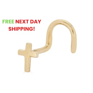 14K Solid Gold Cross Nose Stud, 20g 0.80 mm Nose Stud, Ball nose stud, 14k Cross Nose Ring, Screw Nose Stud - 14K Body Piercing Jewelry