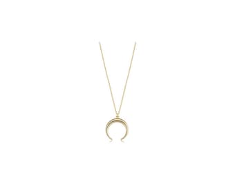 14k Solid Gold Horn Necklace, Crescent Moon Pendant