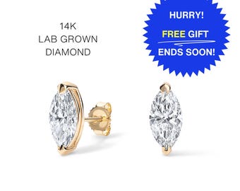 Marquise Diamond Stud Earrings, IGI Certified Diamond Studs - SHIPS IMMEDIATELY! 14K Lab Grown diamond studs, Christmas gift, gift for her