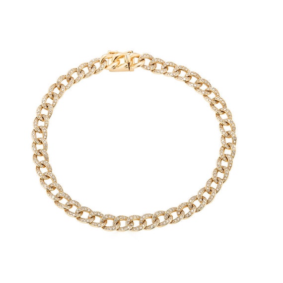 14k Gold Diamond Cuban Link Bracelet Solid Gold Diamond Link | Etsy