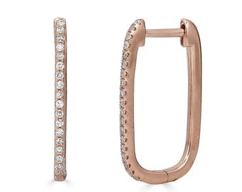 14k Solid Gold Diamond Hoop Earrings, F-G VS2 Diamonds