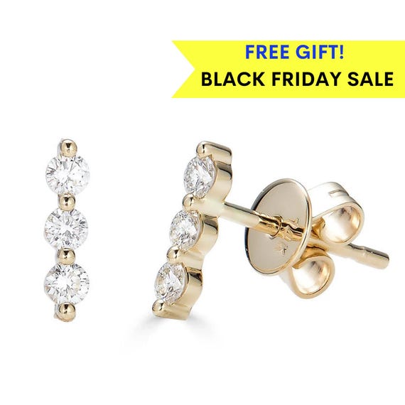 14k Diamond Bar Stud Earrings Minimalist Bar Stud Earrings 14k Solid Gold Bar Diamond Earring Black Friday Sale Christmas Gift for Her Etsy