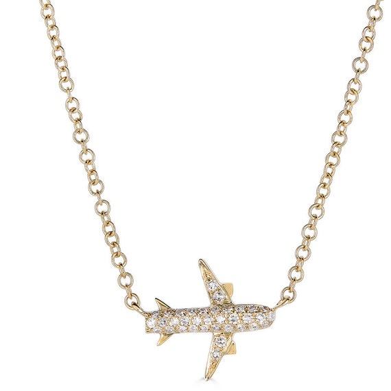 14K Diamond Airplane Necklace