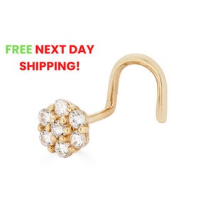 14K Solid Gold CZ Flower Nose Stud, 20g 0.80 mm Nose Stud, Ball nose stud, 14k flower Nose Ring, Screw Nose Stud -14K Body Piercing Jewelry