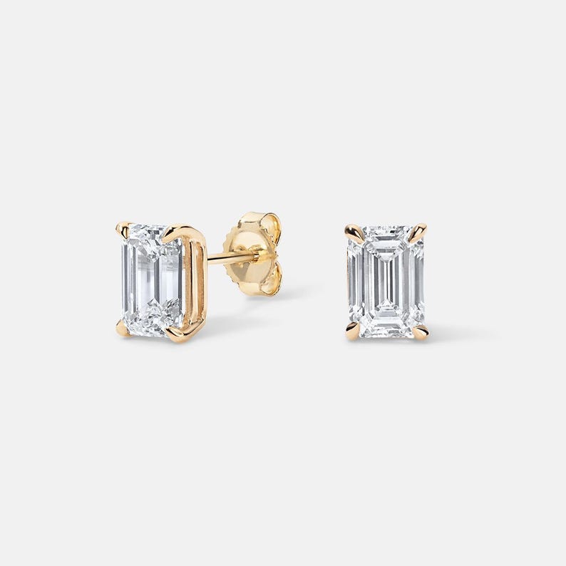 14K Emerald Cut Lab Diamond Stud Earrings, IGI Certified Diamond Studs 14K Lab Grown diamond studs, everyday diamond earrings, gift for her image 3