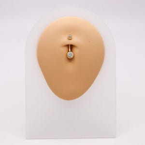 14K CZ Belly Ring, Solid Gold Belly Ring, CZ Belly Ring, 14K Gold Standard Belly Ring, Gift for her, Gold Naval Ring, Everyday belly ring