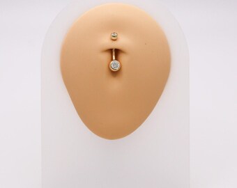 14K CZ Belly Ring, Solid Gold Belly Ring, CZ Belly Ring, 14K Gold Standard Belly Ring, Gift for her, Gold Naval Ring, Everyday belly ring
